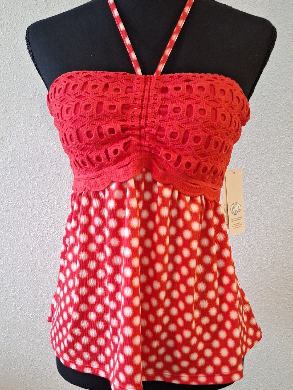No Boundaries Red Crochet Eyelet Dress Top